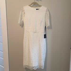 NWT Lulus Devotion White Lace Short Sleeve Midi Dress size S